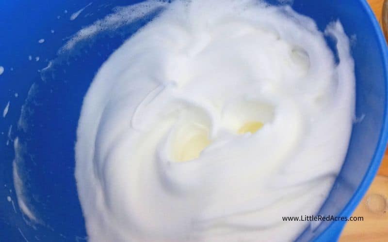 Cloud Bread Recipe fluffy egg whites in blue bowl