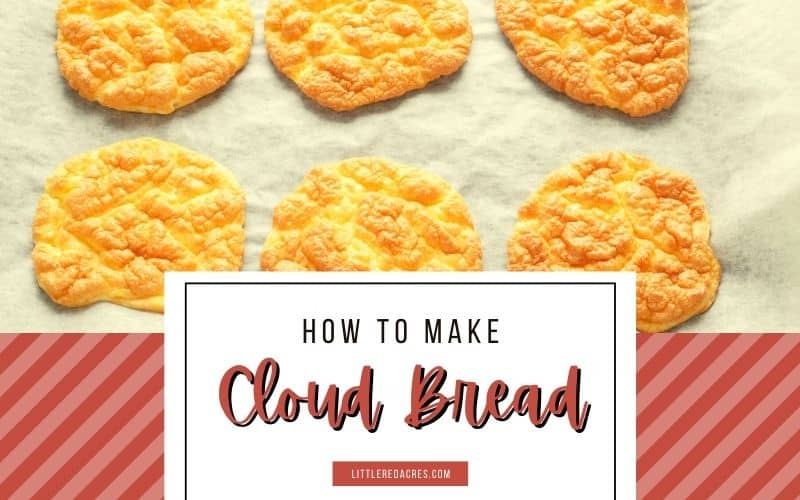 Cloud bread recipe for social media cloud bread cooling on cookie sheet with text overlay