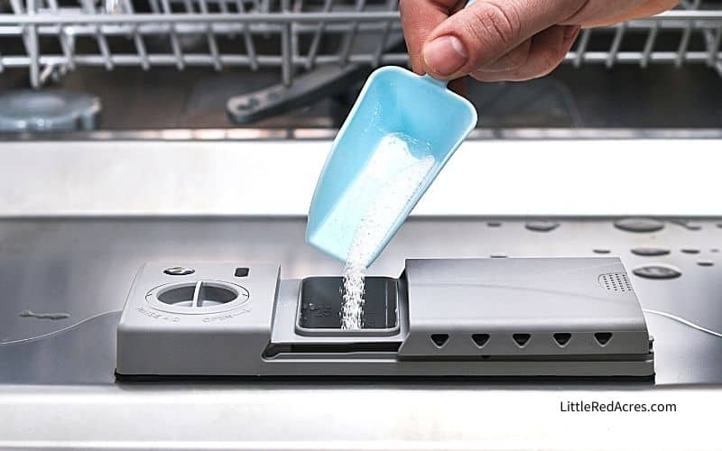 adding Dishwasher Detergent to dishwasher