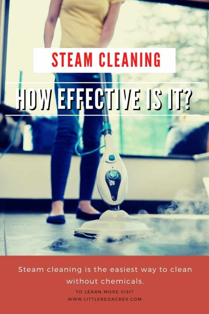 woman steam cleaning floor with text overlay