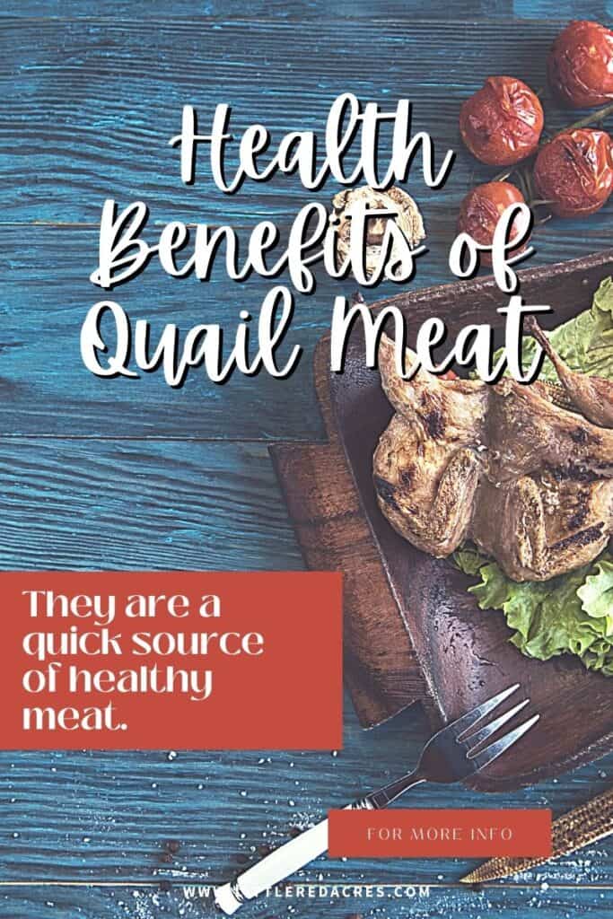 benefits of quail meat - on tray with text overlay