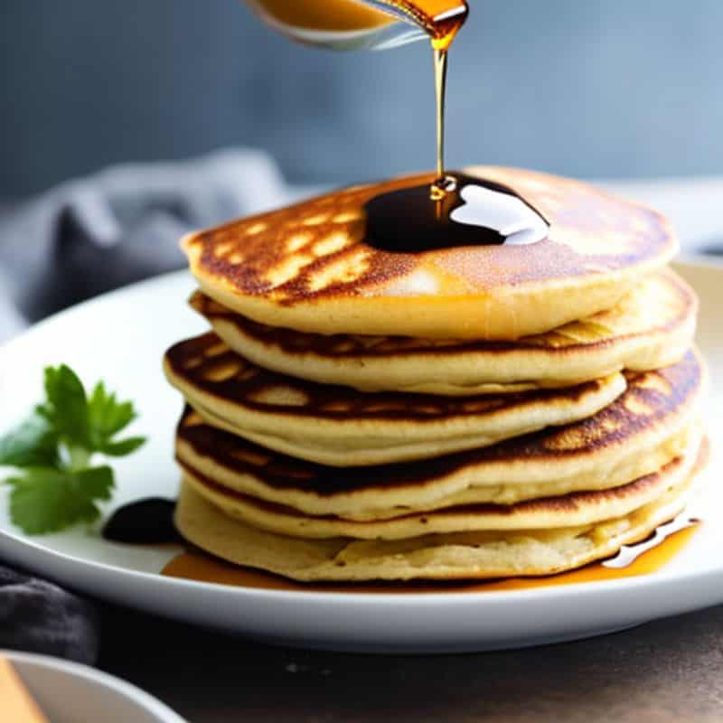 pancakes with dandelion syrup being poured on it