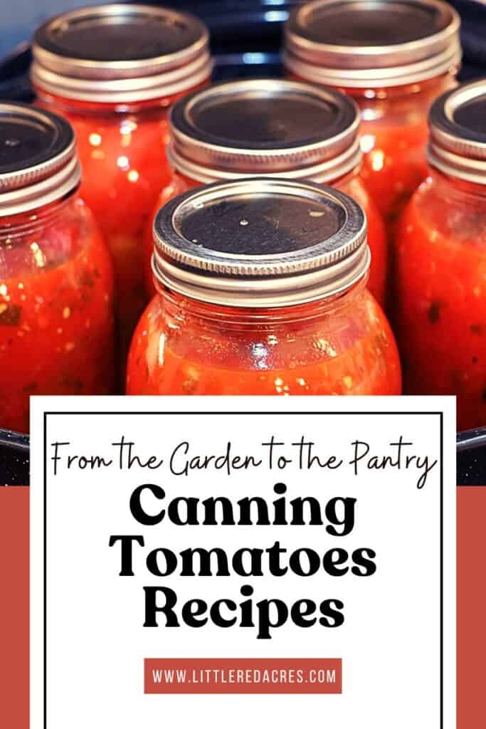 jars of tomatoes with Canning Tomatoes Recipes text overlay