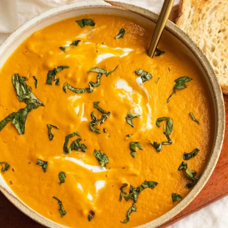 Image for Vegan Creamy Carrot Tomato Soup with Cashews and Basil